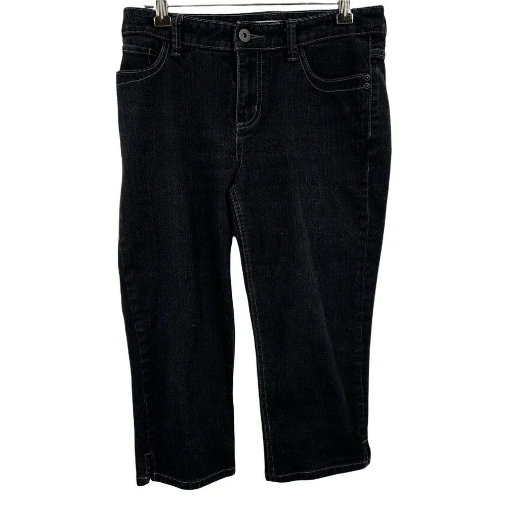 Chico’s Platinum Denim Black‎ Cropped Jean Size 0 / Conventional Size Small (4)